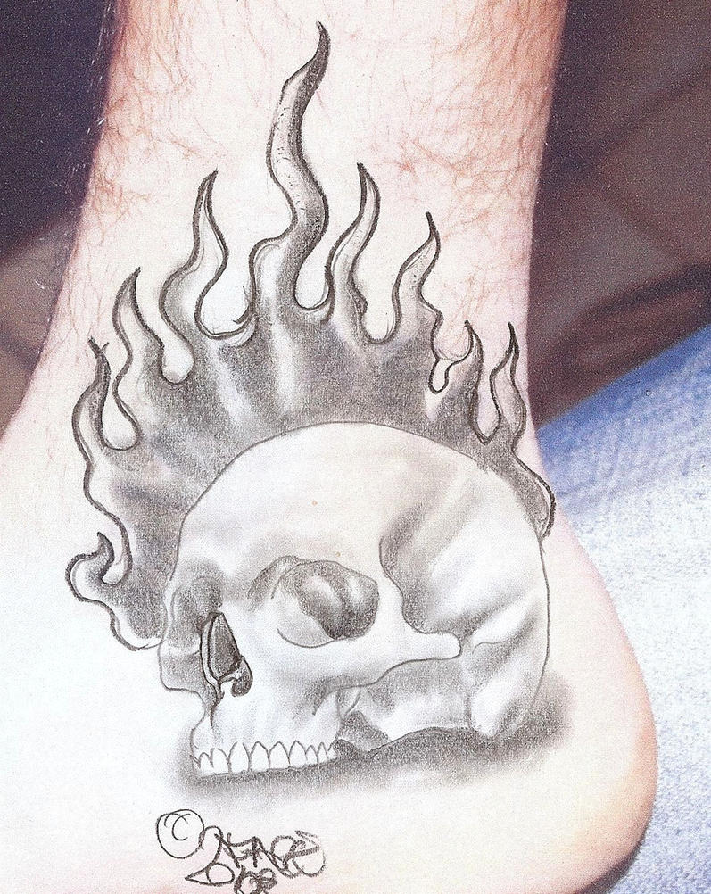 Flames Skull Tattoo Design by