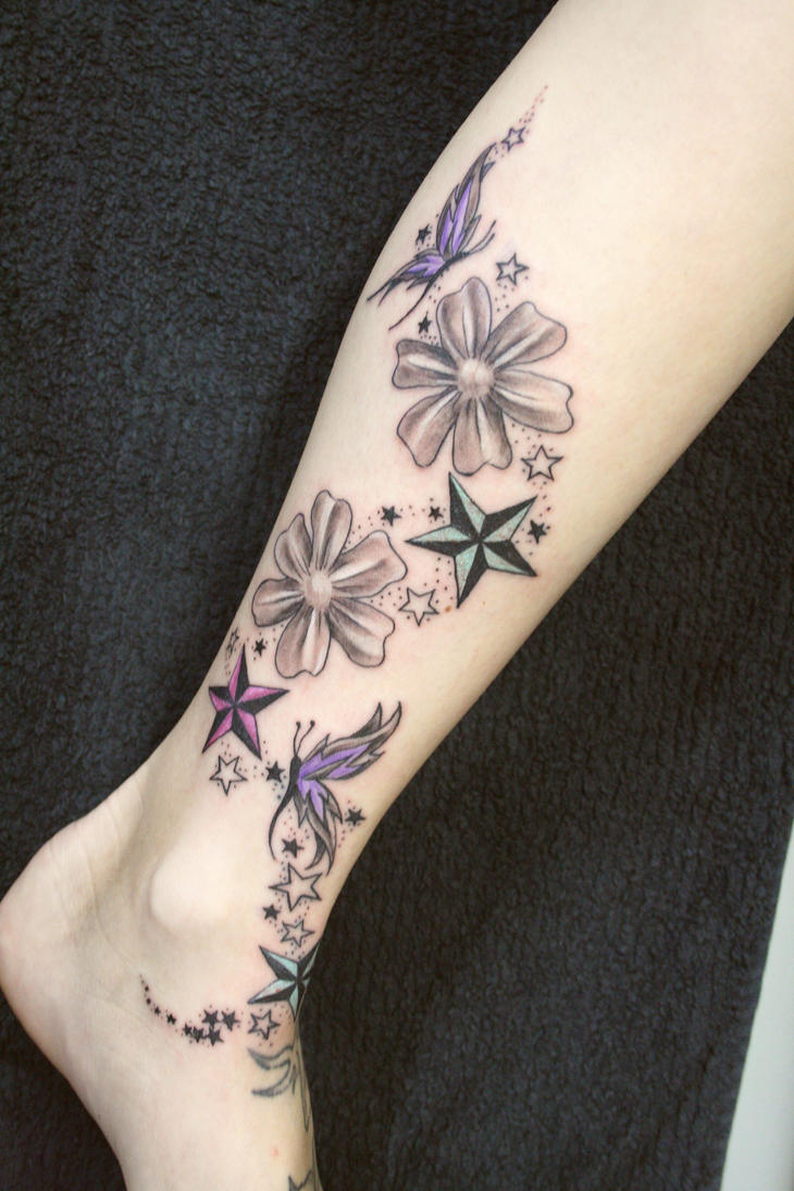 Stars Butterflies Flower Color | Flower Tattoo