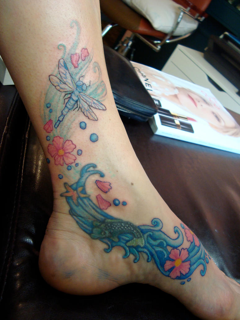 leg tattoo - dragonfly tattoo