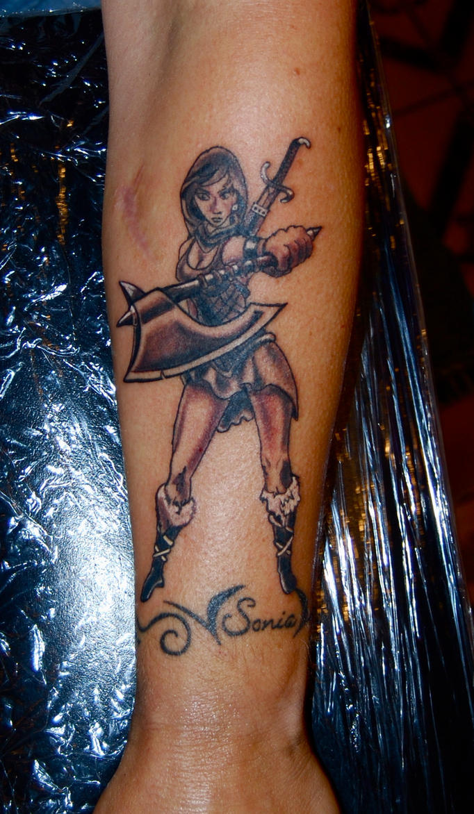 warrior chick tattoo by