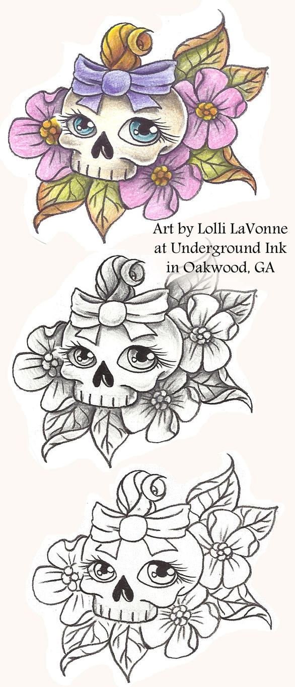 Girly skull with bow 01 | Flower Tattoo