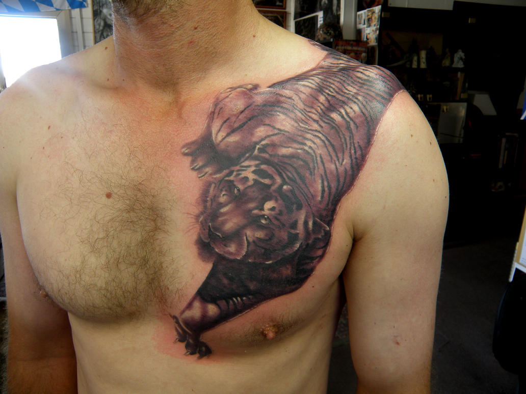 cool tiger - chest tattoo