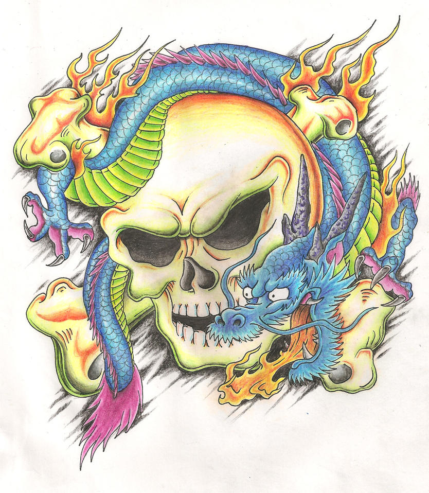 Dragon Skull Tattoo Design By