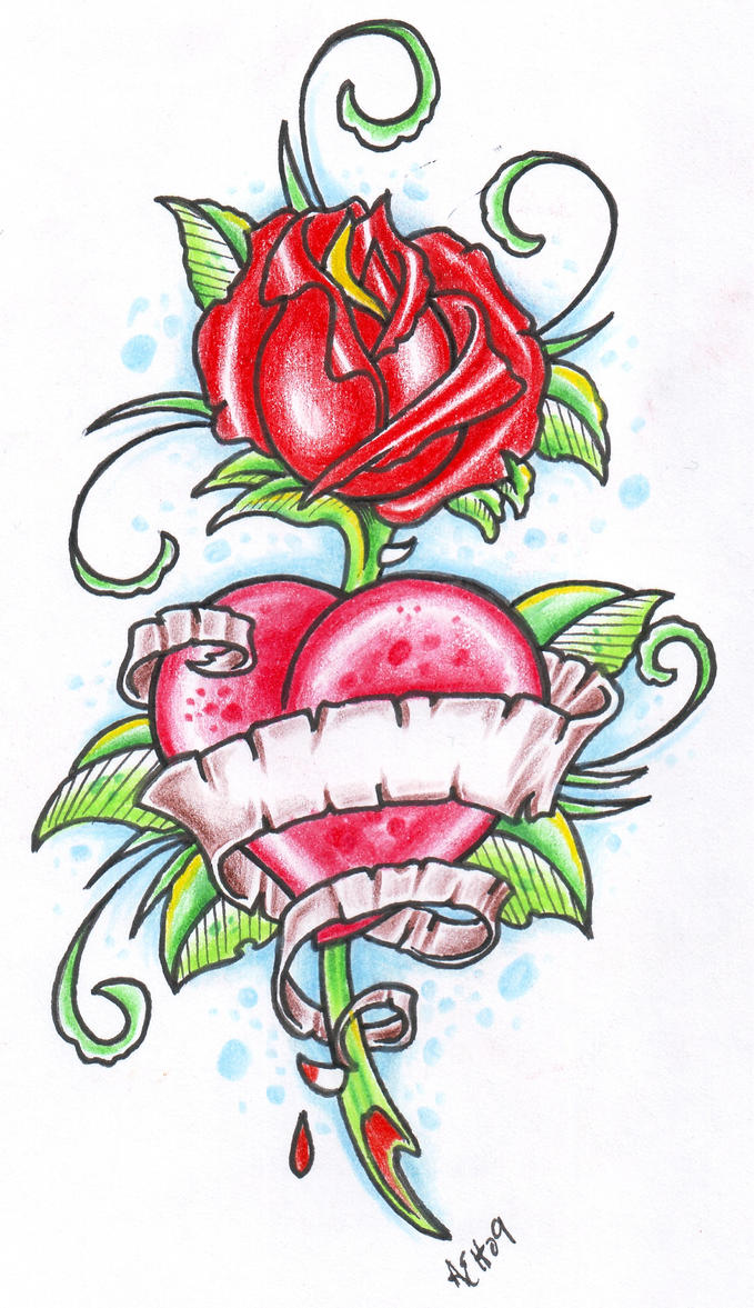 Rose + Heart with banner 09 by vikingtattoo on DeviantArt